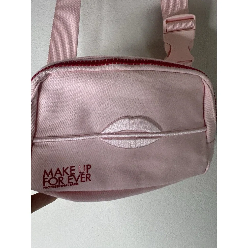 MAKE UP FOR EVER Pink Makeup Bag Zipper Cosmetic Case Adjustable Strap Pockets